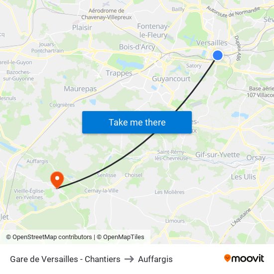 Gare de Versailles - Chantiers to Auffargis map