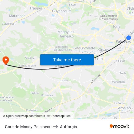 Gare de Massy-Palaiseau to Auffargis map