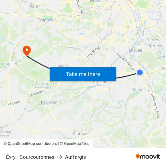 Évry - Courcouronnes to Auffargis map