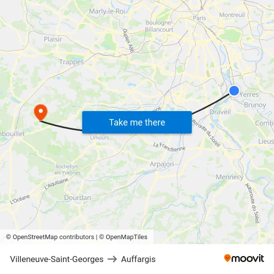 Villeneuve-Saint-Georges to Auffargis map
