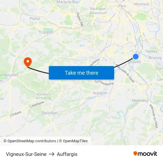 Vigneux-Sur-Seine to Auffargis map