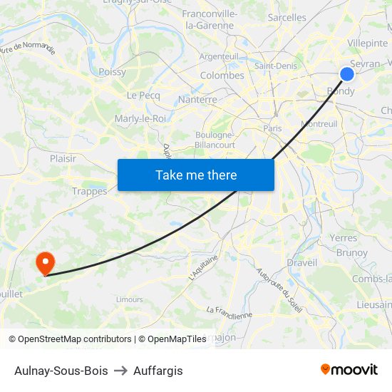 Aulnay-Sous-Bois to Auffargis map