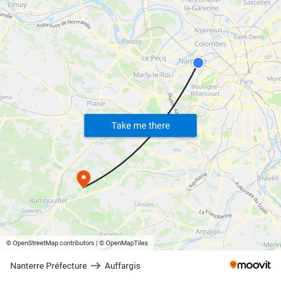 Nanterre Préfecture to Auffargis map