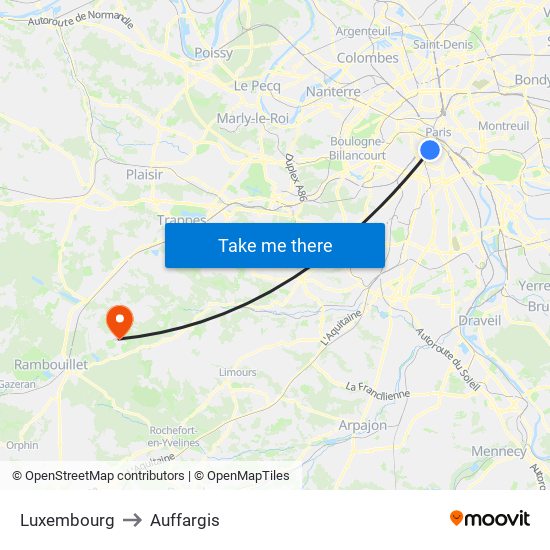 Luxembourg to Auffargis map