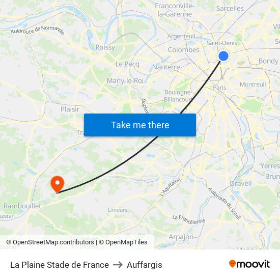 La Plaine Stade de France to Auffargis map