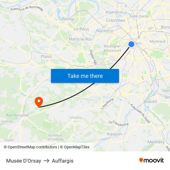 Musée D'Orsay to Auffargis map