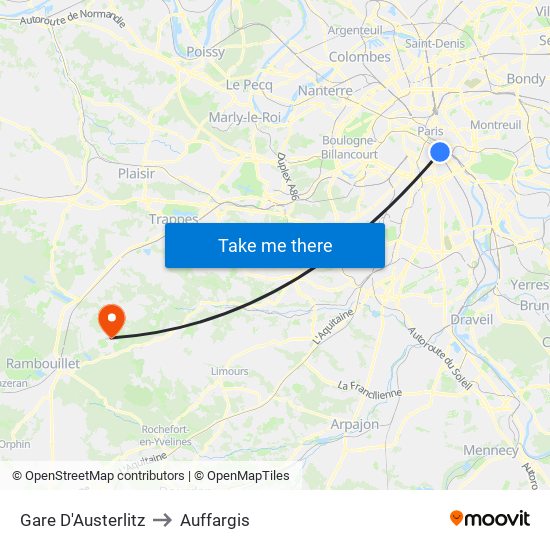 Gare D'Austerlitz to Auffargis map