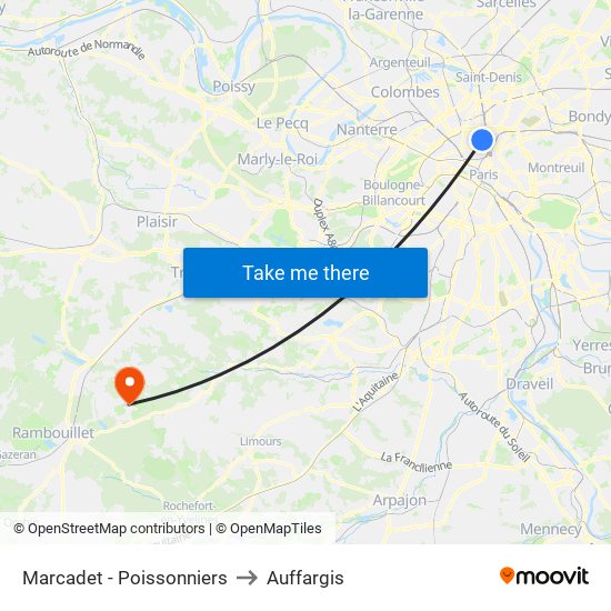 Marcadet - Poissonniers to Auffargis map