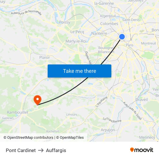 Pont Cardinet to Auffargis map