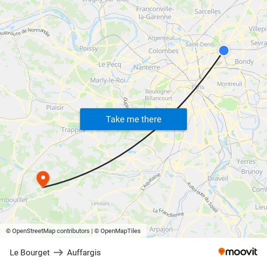 Le Bourget to Auffargis map