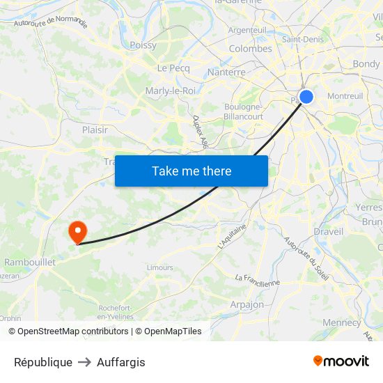 République to Auffargis map