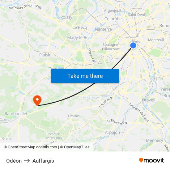 Odéon to Auffargis map