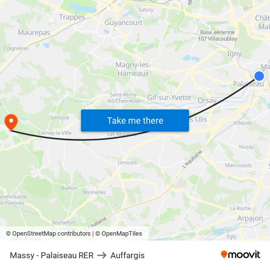 Massy - Palaiseau RER to Auffargis map