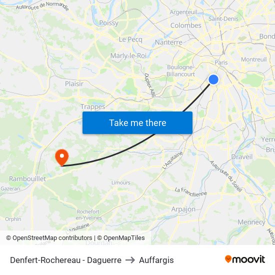Denfert-Rochereau - Daguerre to Auffargis map