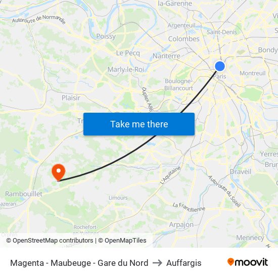 Magenta - Maubeuge - Gare du Nord to Auffargis map