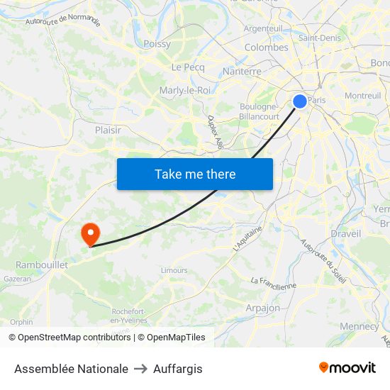 Assemblée Nationale to Auffargis map
