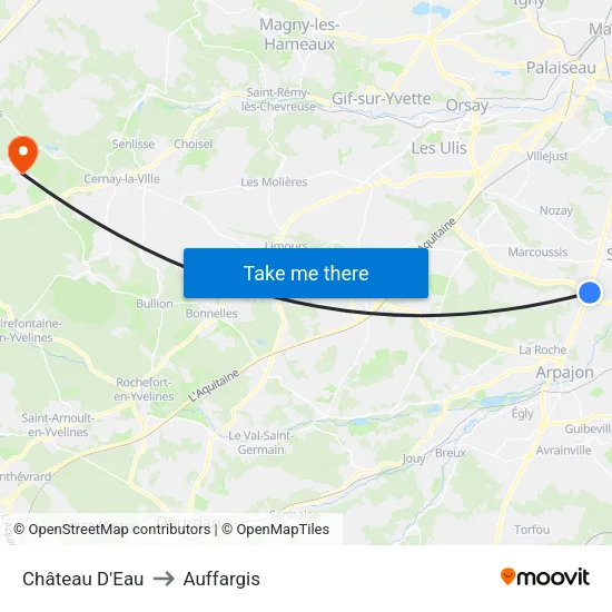 Château D'Eau to Auffargis map