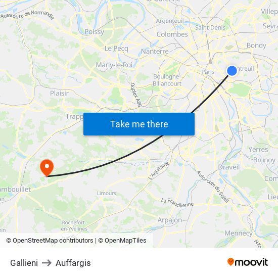 Gallieni to Auffargis map