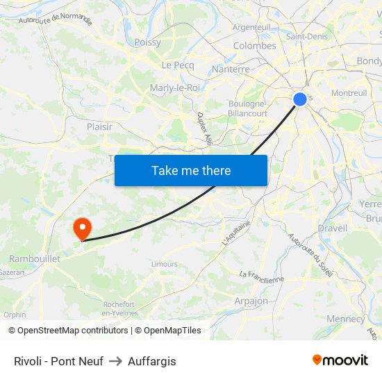 Rivoli - Pont Neuf to Auffargis map