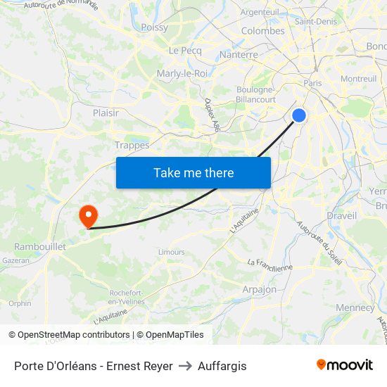 Porte D'Orléans - Ernest Reyer to Auffargis map