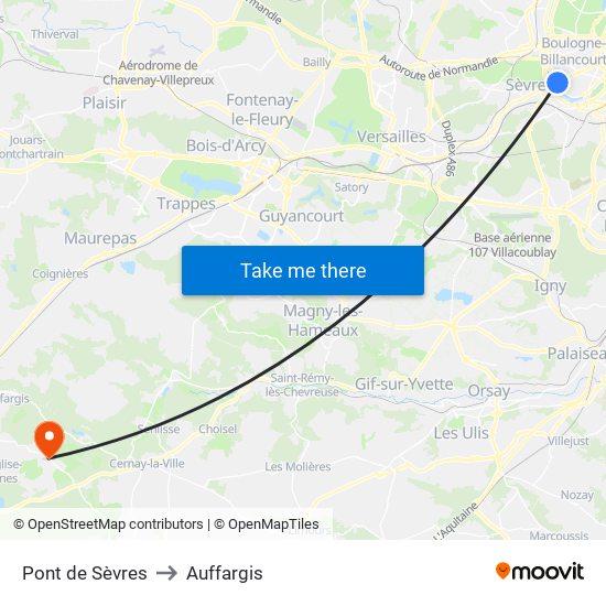 Pont de Sèvres to Auffargis map