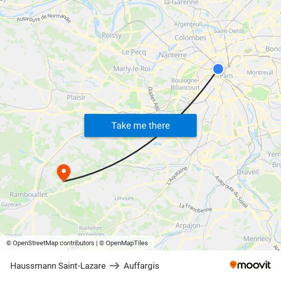 Haussmann Saint-Lazare to Auffargis map