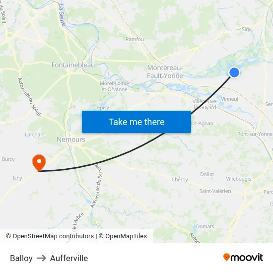 Balloy to Aufferville map