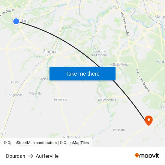 Dourdan to Aufferville map