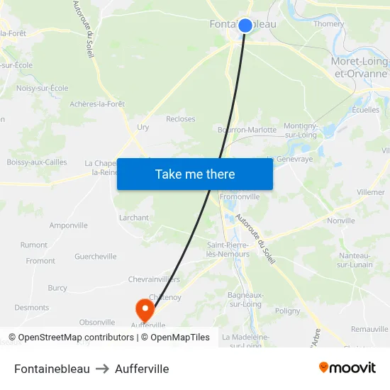 Fontainebleau to Aufferville map