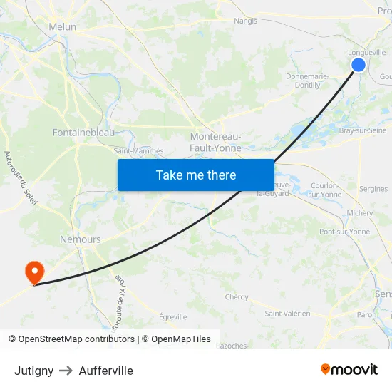 Jutigny to Aufferville map