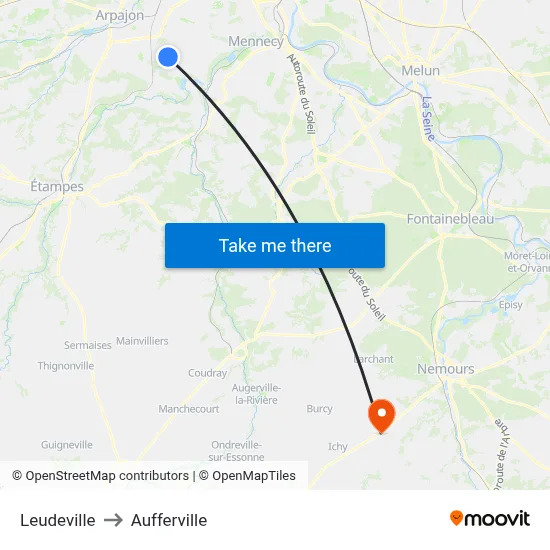 Leudeville to Aufferville map