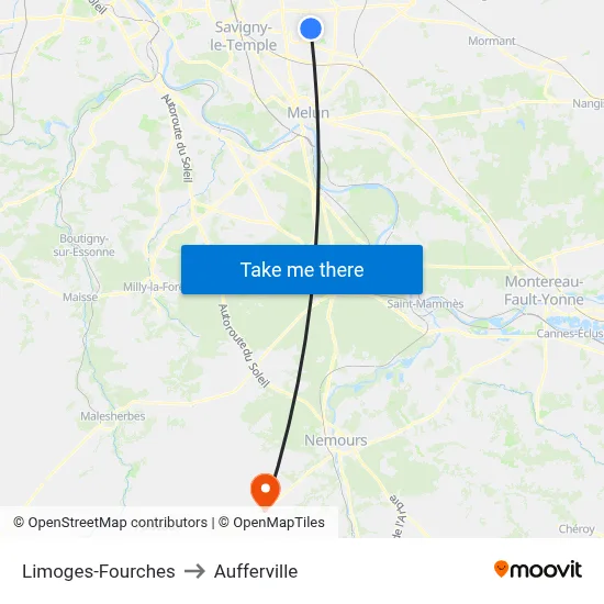 Limoges-Fourches to Aufferville map