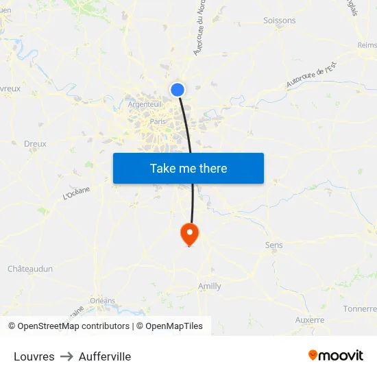 Louvres to Aufferville map
