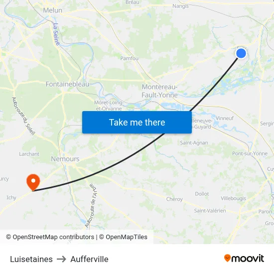 Luisetaines to Aufferville map