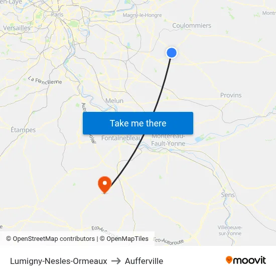 Lumigny-Nesles-Ormeaux to Aufferville map