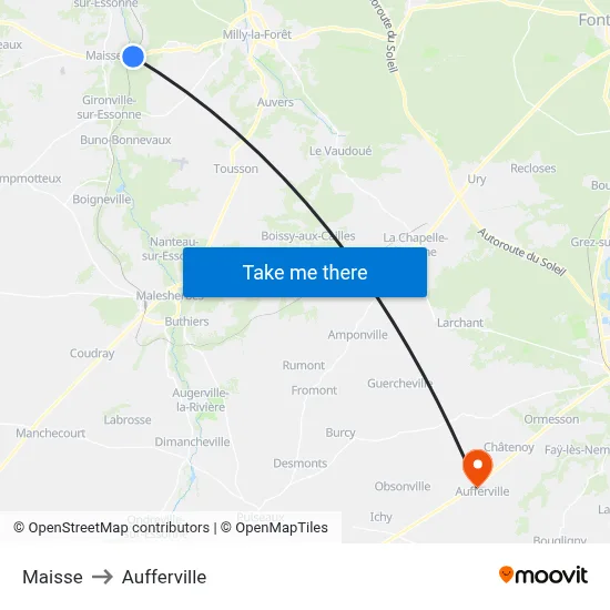 Maisse to Aufferville map
