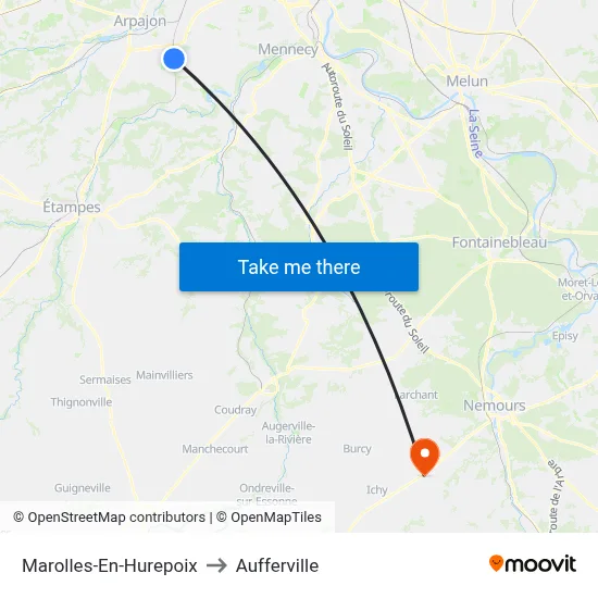 Marolles-En-Hurepoix to Aufferville map