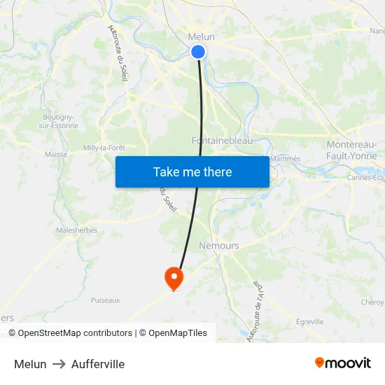 Melun to Aufferville map