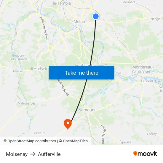 Moisenay to Aufferville map