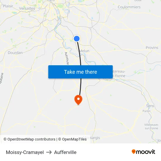 Moissy-Cramayel to Aufferville map