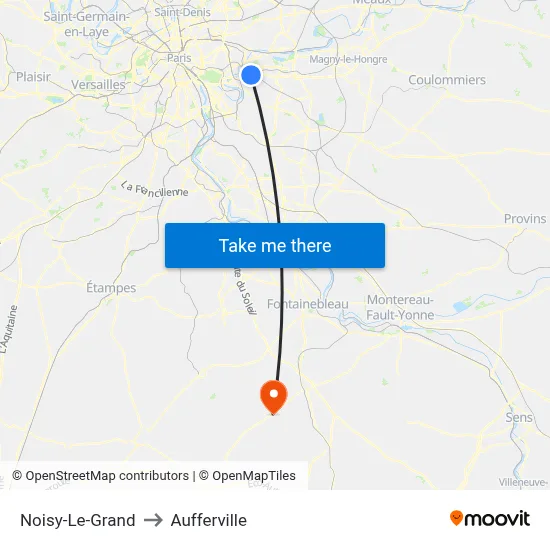 Noisy-Le-Grand to Aufferville map
