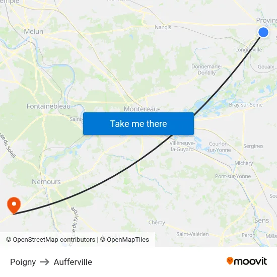 Poigny to Aufferville map
