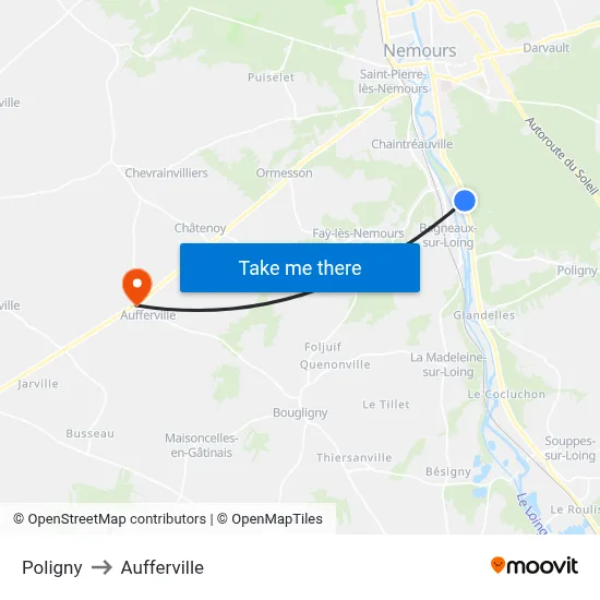 Poligny to Aufferville map