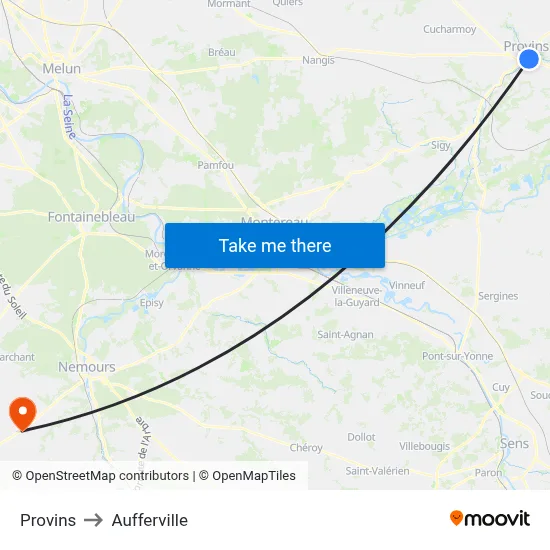 Provins to Aufferville map
