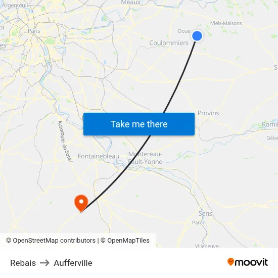 Rebais to Aufferville map