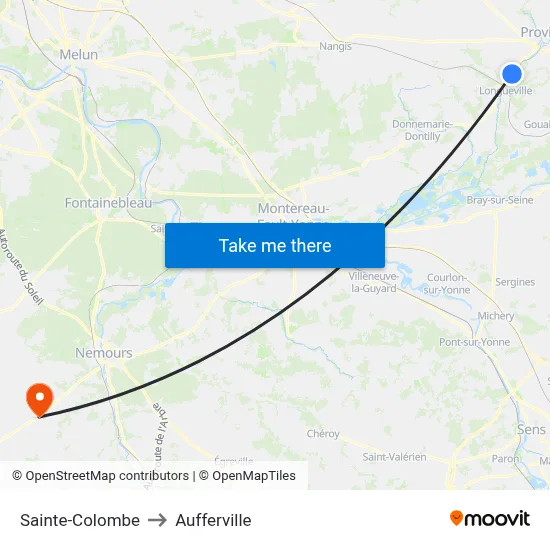 Sainte-Colombe to Aufferville map
