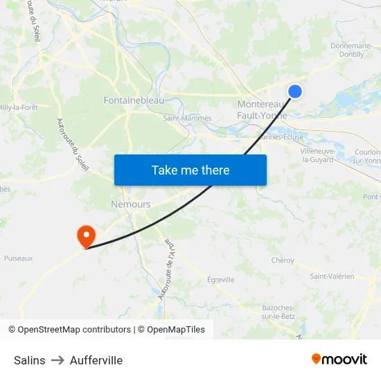Salins to Aufferville map