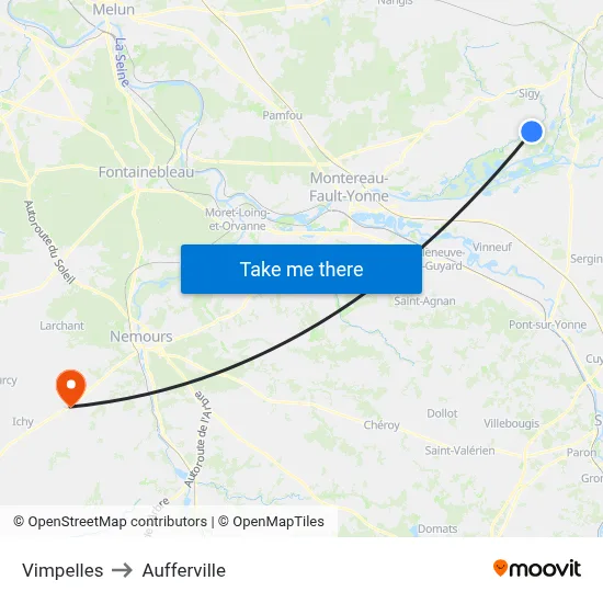 Vimpelles to Aufferville map