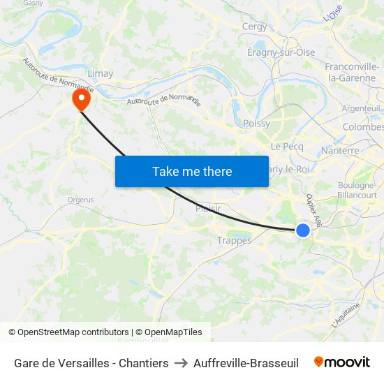 Gare de Versailles - Chantiers to Auffreville-Brasseuil map