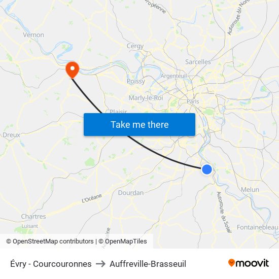 Évry - Courcouronnes to Auffreville-Brasseuil map